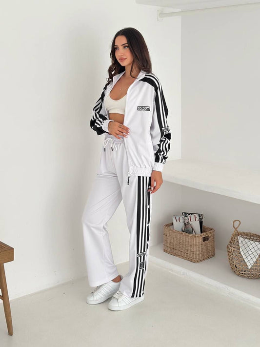 Trening Adidas – Classic Fit – Alb cu Dungi Negre